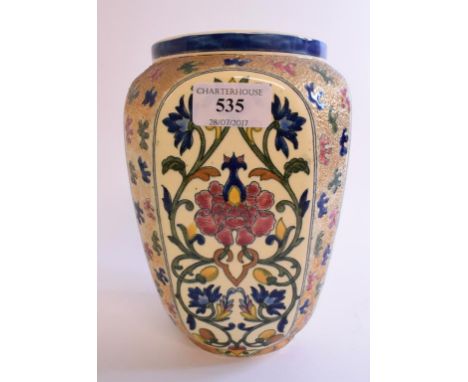 A Zsolnay Pecs style lamp base, with floral decoration, 19.5 cm high   Condition report  The hole to the base is glazed over,