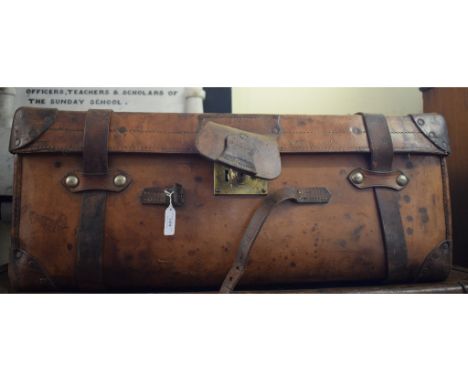 A leather trunk, initialled ECD, 78 cm wide