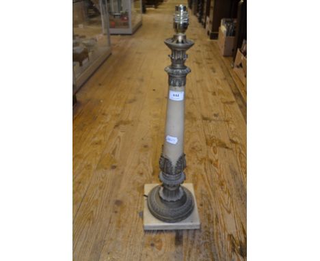 A gilt brass and hardstone table lamp, of tapering form, 61 cm high