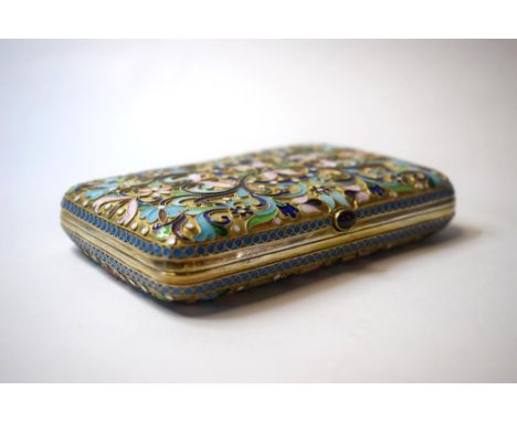 A Russian style cigarette case with enamel decoration, 11.5 cm wide   Condition report  Probably modern