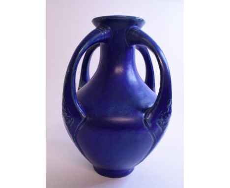 An Adamesk art pottery vase, with blue glaze, 24.5 cm high 