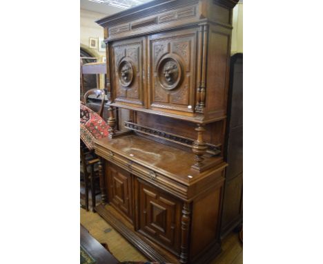 A French oak buffet, 137 cm wide, and a standard lamp (2)