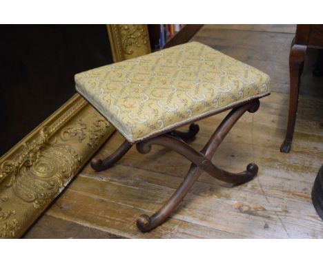 A Regency style X frame stool, and a George III style mahogany stool (2) 