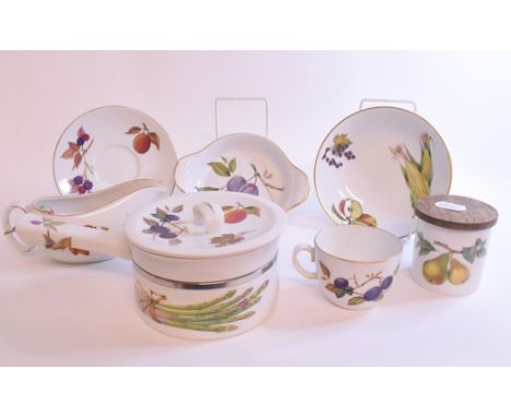 Assorted Royal Worcester Evesham pattern tablewares, a Doulton Lambeth pottery jug, other ceramics, glass and items (4 boxes)