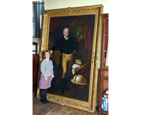 Circle of Sir John Watson Gordon, a full length portrait, understood to be Patrick Milne, standing by a globe, oil on canvas,