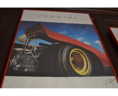 A Dexter Brown signed print, Ferrari 330 P4.412P 1967 Daytona 24-Hour Race, four others by the same, two Alan Fearnley signed