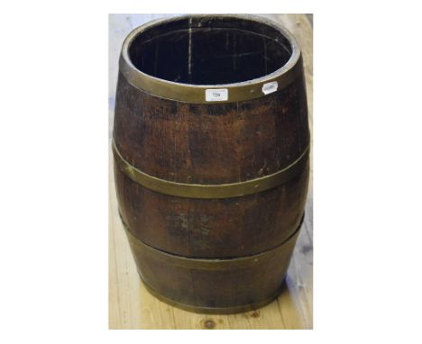 A coopered oak barrel, converted to a stick stand, 90.5 cm high