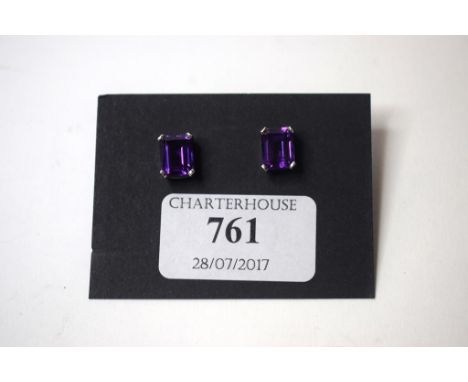 A pair of silver and amethyst stud earrings    Condition report  Modern