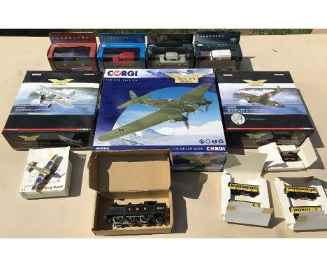 Mixed selection of mint and boxed models including Corgi Avaiation Archive Heinkel and Spitfire Mk1, Gloster Gladiator, Hornb