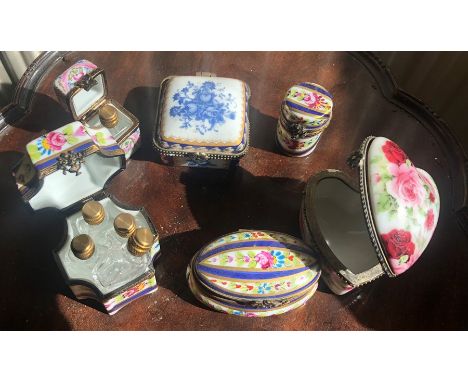 Six various ceramic boxes including Limoges. 