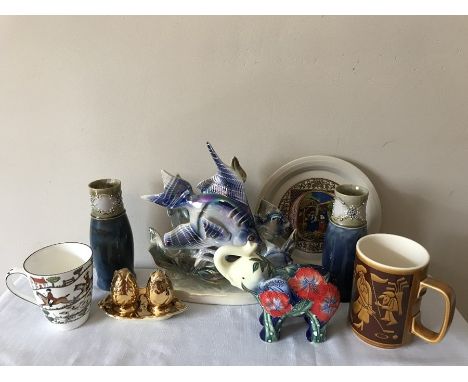 Ceramics to include Crown Staffordshire Hunting Scene mug, Hornsea pottery 'Spooner Invitation Day' Hornsea September 1971 mu