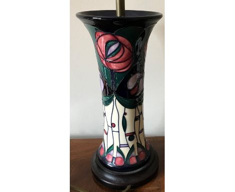 A contemporary Moorcroft lamp tublined with Charles Rennie Mackintosh design. 50cms h including shade. 