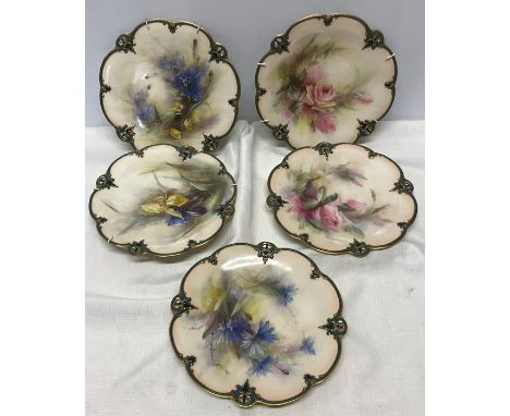 Five Hadley's Worcester plates. 22cms d. Condition ReportOne with hairline.&nbsp;