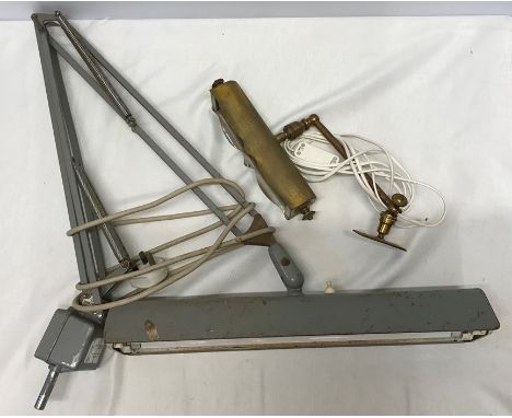 Thousand and One Lamps Ltd industrial wall mounted angle poise lamp, 48 cms w shade together with a small brass wall mounted 