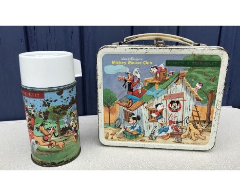 Walt Disney's Micky Mouse Club lunch box tin with flask, Aladdin Productions Inc.Condition ReportPrint wear to tin and scratc