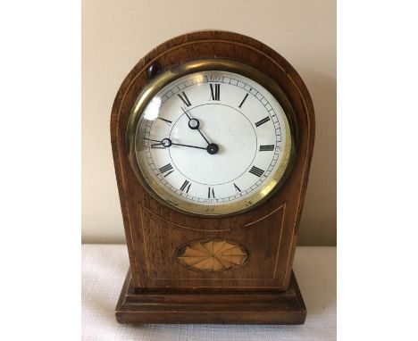 Edwardian inlaid mantle clock, 22cms h. 