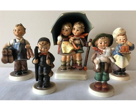 A collection of five Hummel figures including The first sheep etc. 