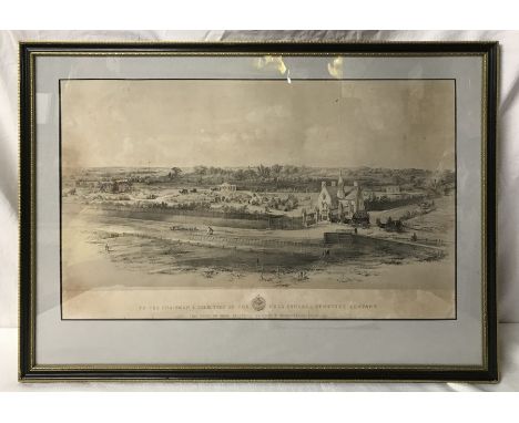 Framed Victorian lithographic print, Hull General Cemetery, Spring Bank, William Bevan 1840's. 33 x 54cms. 