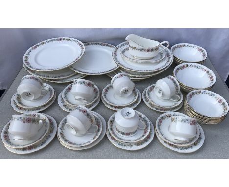 Royal Albert Belinda floral pattern tea &amp; dinnerware, 46 pieces. 8 x 27cms dinner plates, 6 x 17cms bowls, 6 x 14cms bowl