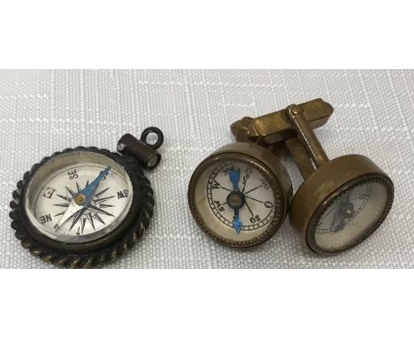 Stanhope pendant compass with views of Bridlington together with a pair of gold plated compass cufflinks. Good condition, vie