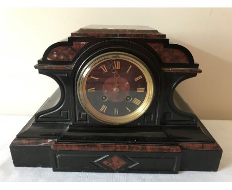 A French black and red marble mantle clock. Susse Frères Paris. 32 w x 21cms h. 
