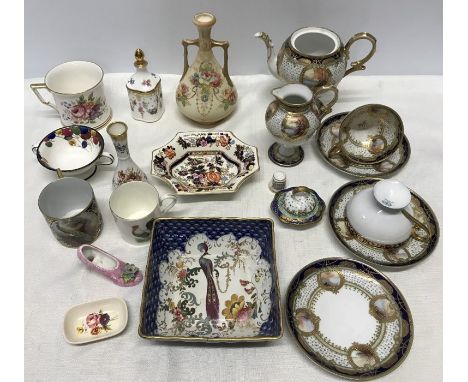 A quantity of decorative ceramics to include Noritake (missing lid), Masons Mandarin dish, Royal Crown Derby, Hammersley Lynt