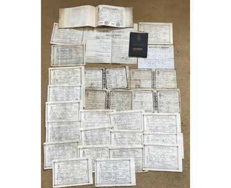 Mid and late 19thC Seaman's certificates of discharge relating to Henry Allen of Yarmouth, port of registry Hull and a bookle