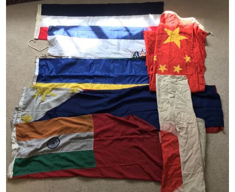 Seven Shipping Line National flags. El Salvador, 6 ft x 4ft. Thailand 4ft x 3ft. Japan Cotton with moth holes. China print co