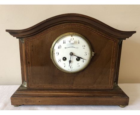 A mahogany Walker &amp; Hall mantle clock. 25 h x 32cms w. 