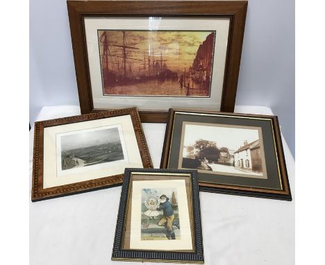Selection of prints. Atkinson Grimshaw Princes Dock, Hull by night. 23 h x 38cms w, coloured engraving print, Hull 17 h x 22c