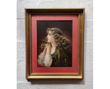 A Pre-Raphaelite print of a lady, 50 x 37.5cm. 