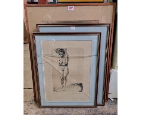 Hanns Anker,&nbsp;two pencil signed etchings of female nudes, largest pl.32 x 20cm; together with another female nude by R R 