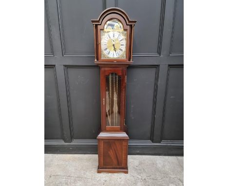 A small reproduction mahogany longcase clock, the moon phase dial inscribed 'Richard Broad, Bodmin, Cornwall', 167cm high, wi