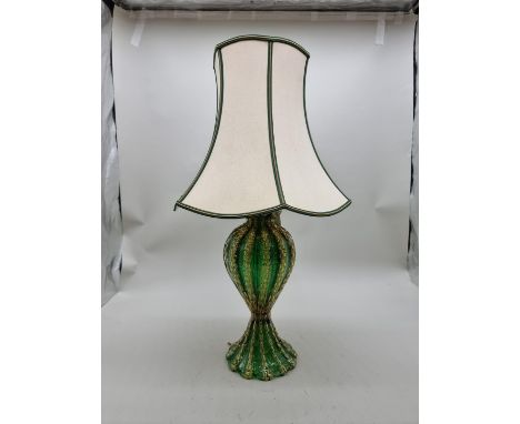 A Venetian green and gilt glass table lamp,&nbsp;height including shade 64cm.&nbsp; 