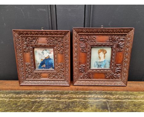 English School, early 19th century, a pair of portrait miniatures of a naval officer and lady, on ivory, 8 x 7cm, each in a s