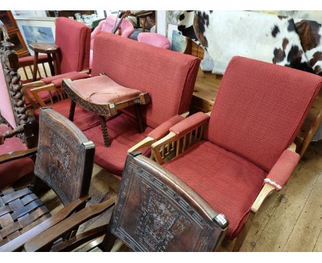 A mid-century Lebus 'Link' two seater settee and a pair of matching occasional chairs, the settee approx 120cm wide. (3) 