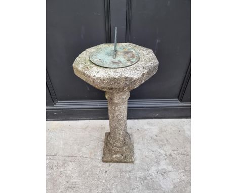 An old composition stone sundial,&nbsp;total height 84cm.&nbsp; 