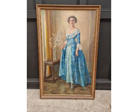 Richard Ogle, full length portrait of Sylvia Ogle, signed and dated 1936, inscribed on label verso, oil on canvas, 126 x 74cm