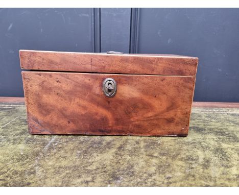 An early 19th century mahogany and line inlaid tea caddy,&nbsp;30.5cm wide, with key. 