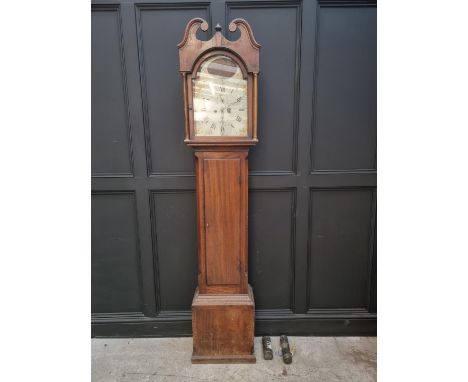 A Scottish George III mahogany eight day longcase clock,&nbsp;the 13in painted arched dial inscribed 'Jn Heron, Greenock', 22