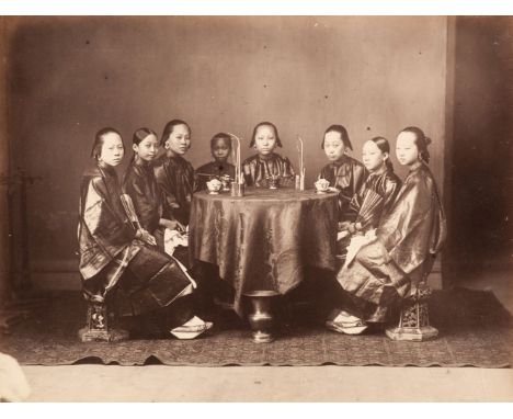 * China. Group of Chinese women, by Pun Lun, c. 1870, albumen print, 20.5 x 27 cm, card mount with contemporary inscription i