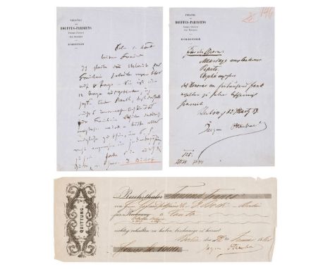 * Offenbach (Jacques, 1819-1880). French composer. Autograph Letter Signed, 'Jacques Offenbach', Theatre des Bouffes-Parisien