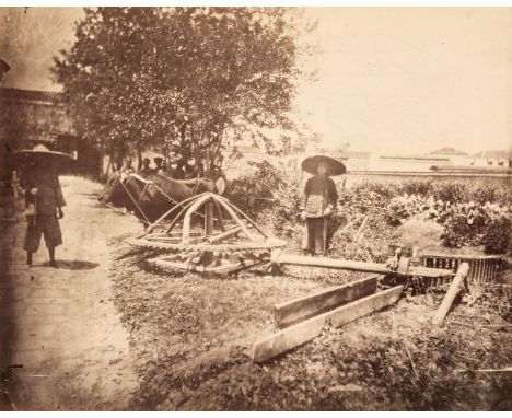 * China. Irrigation of rice field, by William Saunders, c. 1870, albumen print, 19.5 x 25 cm, card mount with contemporary in