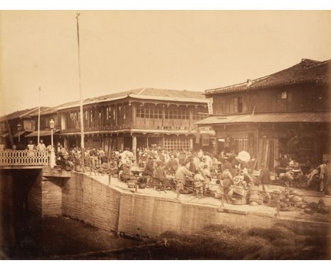 * China. Houses in the Chinese Quarter, Shanghai, c. 1870, albumen print, 20.5 x 27 cm, card mount with contemporary inscript