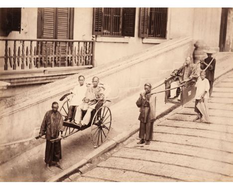 * Hong Kong. Palanquin and rickshaw in Hong Kong, c. 1870, albumen print, 20 x 27 cm, card mount with contemporary inscriptio