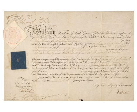 * William IV (1765-1837). King of the United Kingdom of Great Britain and Ireland, 1830-37. Document Signed, 'William R', Sai