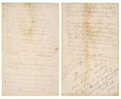 * Clare (John, 1793-1864), English poet. Autograph Manuscript Poem, [Northampton Lunatic Asylum], c. early 1840s, titled ‘Son