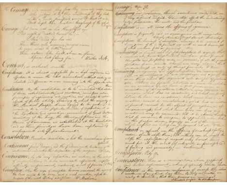 Aphorisms. An alphabetical manuscript volume of aphorisms and quotations, mid 18th century, contemporary and older quotes Dav