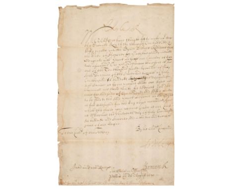 * Charles II (1630-1685), King of Scotland (1649-1651) and King of England, Scotland and Ireland (1660-1685). Document Signed