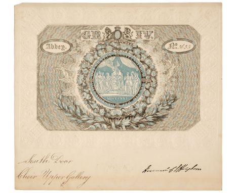 * George IV (1762-1830),  King of Great Britain, 1820-1830. A printed ticket for admission to Westminster Abbey, on the Occas